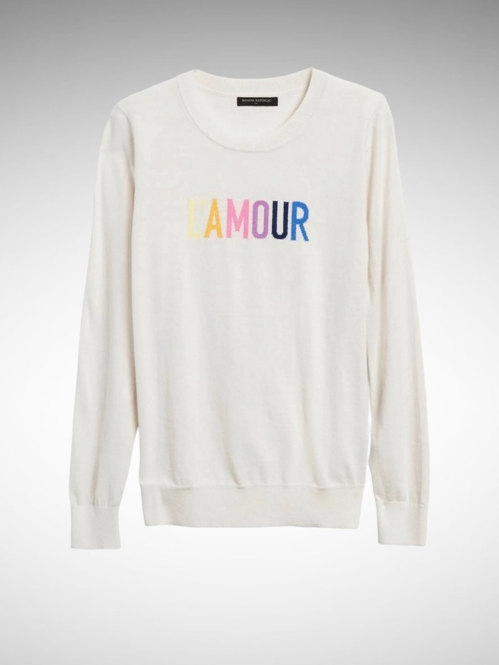 Banana Republic Cream Sweater with Multicolor "L'AMOUR" Lettering